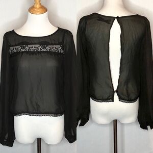 Ali & Kris lace trimmed open back black Blouse